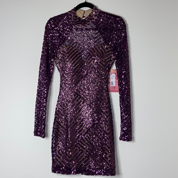 NWT Purple Sequin Stripe Open Back Dress Size S - Picture 1 of 17